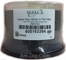 MAM-A 163394: DVD-R 4.7GB Silver Inkjet 50 Cakebox MAM-A 163394: DVD-R 4.7GB Silver Inkjet 50 Cakebox