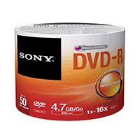 Sony 50DMR47SB DVD-R 16x Branded Surface 50-Stack Sony 50DMR47SB DVD-R 16x Branded Surface 50-Stack
