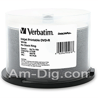 Verbatim 95078 DVD-R 4.7GB 16x White Inkjet -50pk Verbatim 95078 DVD-R 4.7GB 16x White Inkjet -50pk