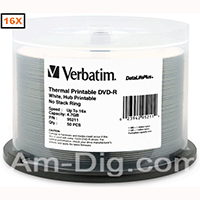 Verbatim 95211 DVD-R 4.7GB 16X Whte Thermal - 50pk Verbatim 95211 DVD-R 4.7GB 16X Whte Thermal - 50pk