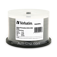 Verbatim 95213: DVD+RW 4.7GB 4x Whte Inkjet 50pk Verbatim 95213: DVD+RW 4.7GB 4x Whte Inkjet 50pk