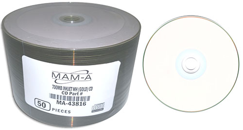 MAM-A 43816 GOLD CD-R 700MB White InkJet 50-Stack from Am-Dig