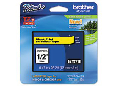 Brother TZE631: Label Tape, Yellow 0.50 in Width from Am-Dig