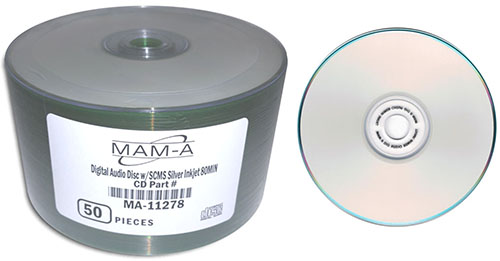 MAM-A 11278: CD-R DA-80 Silver InkJet Printable from Am-Dig