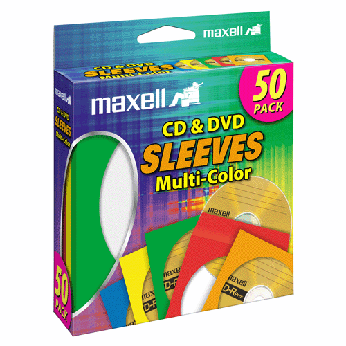 Maxell CD-401 CD/DVD Sleeve, Multi-Color, 50pk