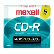 Maxell CD-R, 700mb, 48x, 80 min, Branded, Slim Jewel, 5