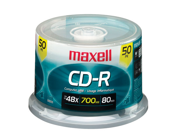 Maxell CD-R, 700mb, 48x, 80 min, Branded, 50pk Spindle