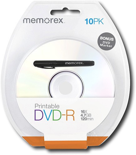 Memorex DVD-R 16X Printable Blister Pack w/ Pen from Am-Dig
