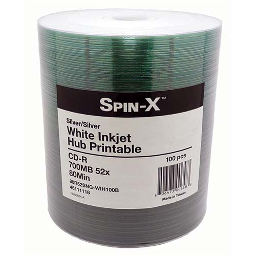 Prodisc / Spin-X 46111118: CD-R 52x White Inkjet from Am-Dig
