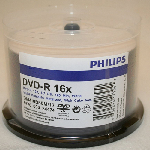 Philips Dupl DVD-R 16x White Inkjet Metalised Hub from Am-Dig