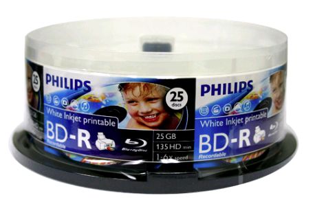 Philips BD-R 25GB 6x White InkJet in Cakebox from Am-Dig