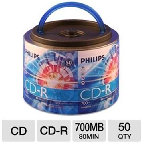 Philips CD-R Logo Top in 50 Bulk Pack w/ Handle from Am-Dig