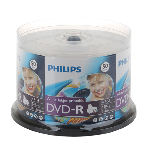 Philips DVD-R 16x White Inkjet Printable Clear Hub from Am-Dig