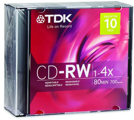 TDK CD-Rw 4X 80Min 700Mb W/ Logo Slimcase from Am-Dig
