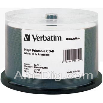 Verbatim 94755: 700MB / 80 min White InkJet from Am-Dig