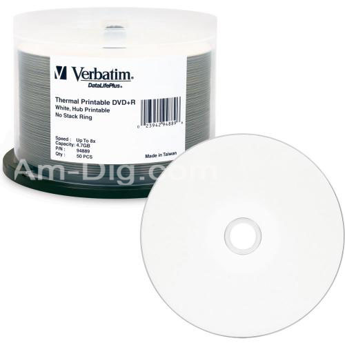 Verbatim 94889 DVD+R 4.7GB 8x Whte Thermal-50pk from Am-Dig