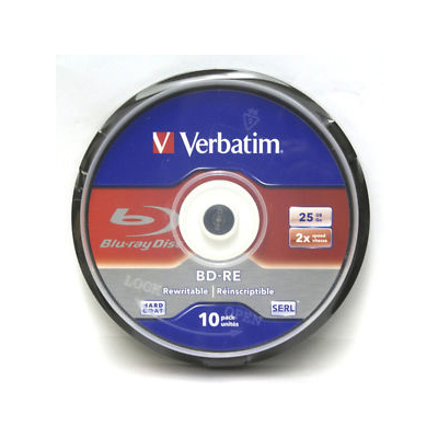 Verbatim 43694 BD-RE 25GB 2X Branded 10pk Spindle Box TAA from Am-Dig