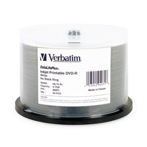 Verbatim 94971 Inkjet White 8x DVD-R Hub Logo