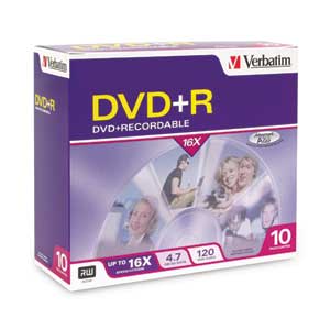 Verbatim 95097 AZO DVD+R 4.7GB 16x-10pk Slim Case