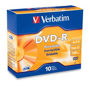 Verbatim 95099 DVD-R Discs 4.7GB 16x w/Slim Jewel