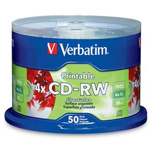 Verbatim 95159 CDRW 700MB Silver IJ Hub Print 50sp