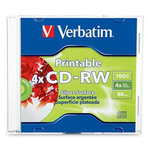 Verbatim 95160 CD-RW 700MB 4X Silver IJ Print JC