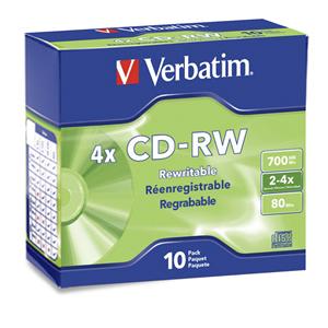 Verbatim 95170 CDRW 700MB 2X-4X Logo 10pk SlimCase