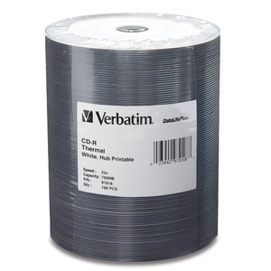 Verbatim 97018 CD-R 700MB 52X White Thermal 100pk
