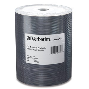 Verbatim 97019 CD-R 700MB 52x Whte Inkjet 100pk  from Am-Dig