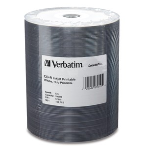 Verbatim 97019 CD-R 700MB 52x Whte Inkjet 100pk