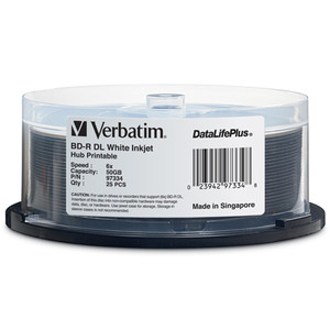 Verbatim 97334 BD-R DL 50GB 6x White Inkjet 25pk