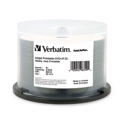 Verbatim 98319 DVD+R DL 8.5GB 8x White IJP 50pk from Am-Dig