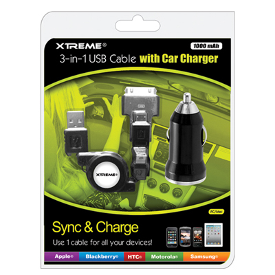 Xtreme 88212: Cable 3-in-1 USB Cable & Car Charger
