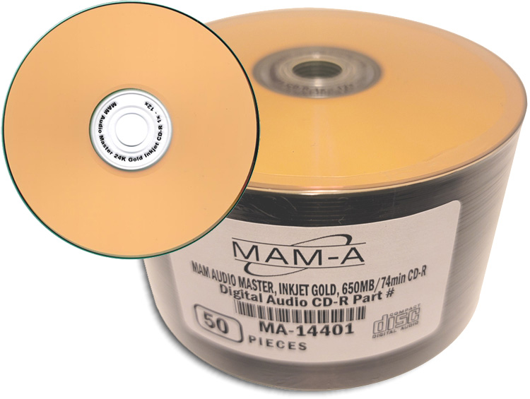 MAM-A 14401: GOLD CD-R DA-74 Gold Inkjet Printable from Am-Dig