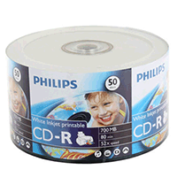 Philips CD-R White Inkjet Logo On Hub 50 Bulk Pack